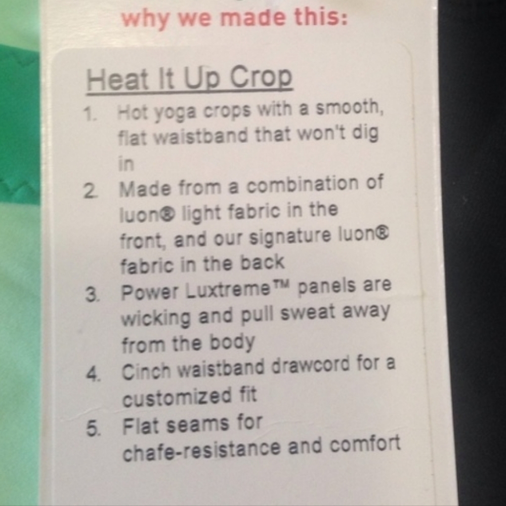 NWT lululemon athletica Heat it Up Crop 8 - Picture 2 of 2